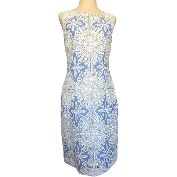Talbots Blue White Floral Lace Lined Sleeveless Shift Dress Sz 2P Petite - Picture 2 of 8